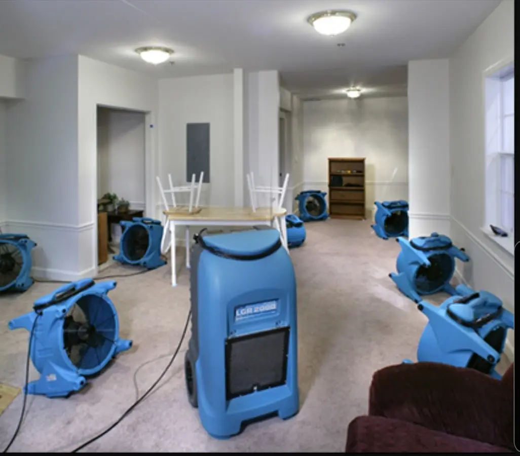 Air movers and dehumidifier setup for Water Extraction & Removal in Shively